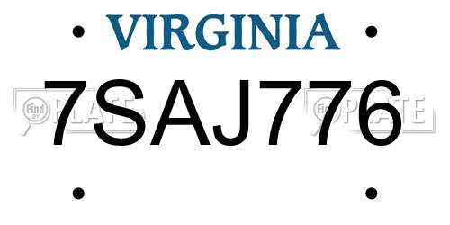 7SAJ776 Virginia License Plate