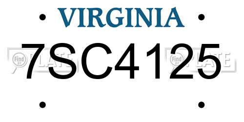7SC4125 Virginia License Plate