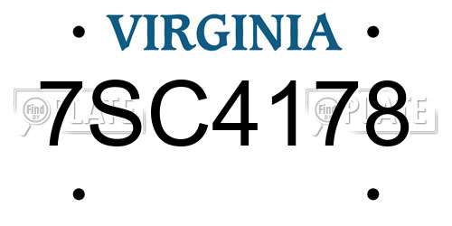 7SC4178 Virginia License Plate