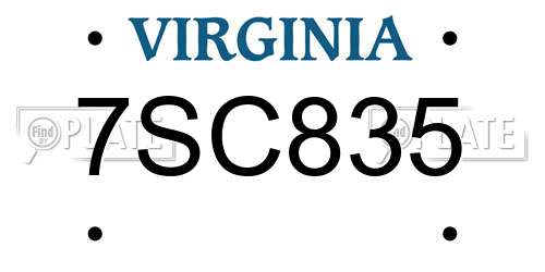 7SC835 Virginia License Plate