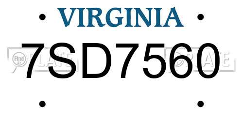 7SD7560 Virginia License Plate