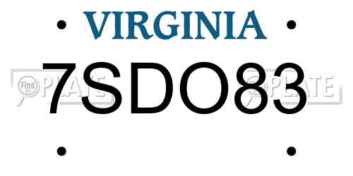 7SDO83 Virginia License Plate