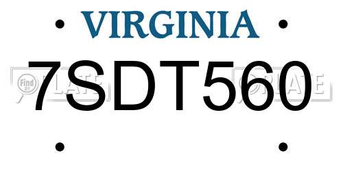 7SDT560 Virginia License Plate