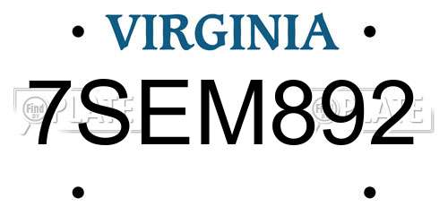 7SEM892 Virginia License Plate
