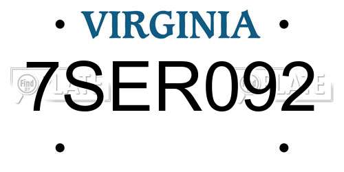 7SER092 Virginia License Plate