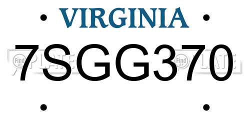 7SGG370 Virginia License Plate