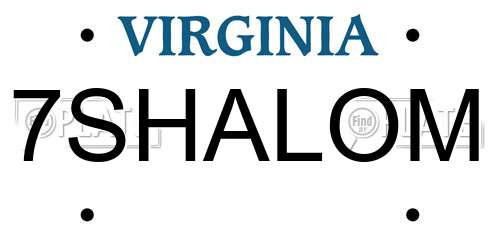 7SHALOM Virginia License Plate