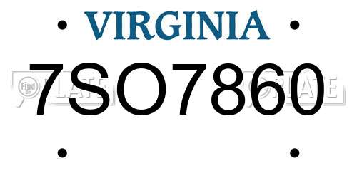 7SO7860 Virginia License Plate