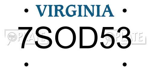 7SOD53 Virginia License Plate