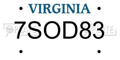 7SOD83 Virginia License Plate