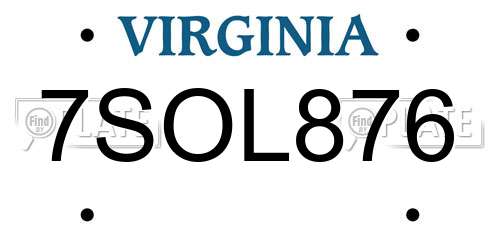7SOL876 Virginia License Plate