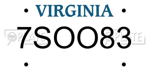 7SOO83 Virginia License Plate