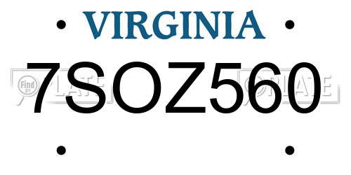 7SOZ560 Virginia License Plate