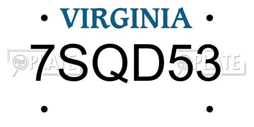 7SQD53 Virginia License Plate
