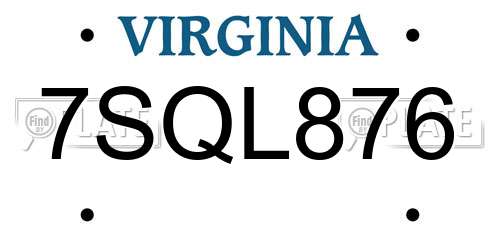 7SQL876 Virginia License Plate