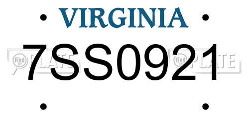 7SS0921 Virginia License Plate