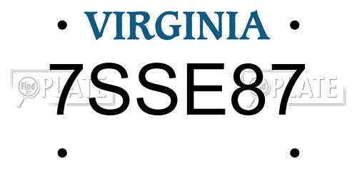 7SSE87 Virginia License Plate
