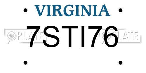7STI76 Virginia License Plate