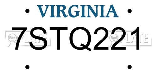 7STQ221 Virginia License Plate