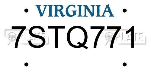7STQ771 Virginia License Plate