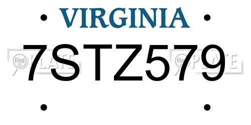 7STZ579 Virginia License Plate