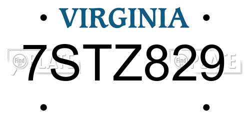 7STZ829 Virginia License Plate