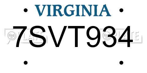 7SVT934 Virginia License Plate
