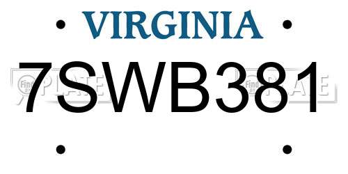 7SWB381 Virginia License Plate