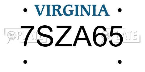 7SZA65 Virginia License Plate