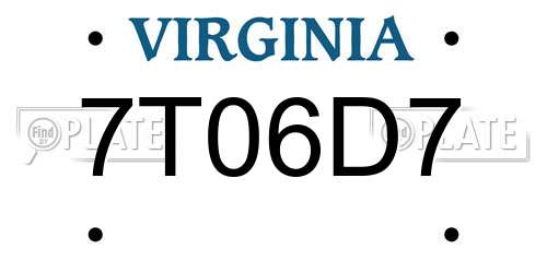 7T06D7 Virginia License Plate