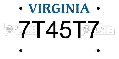 7T45T7 Virginia License Plate