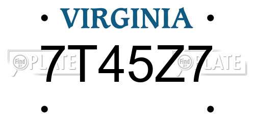 7T45Z7 Virginia License Plate