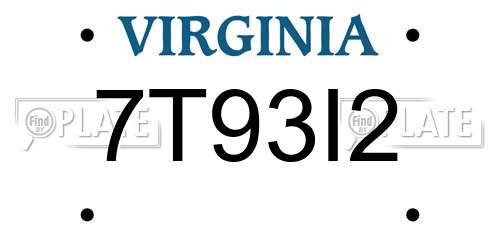 7T93I2 Virginia License Plate