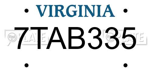 7TAB335 Virginia License Plate