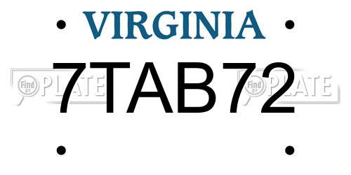 7TAB72 Virginia License Plate