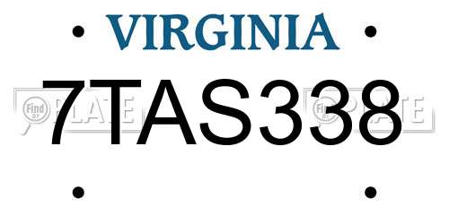 7TAS338 Virginia License Plate