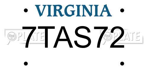 7TAS72 Virginia License Plate