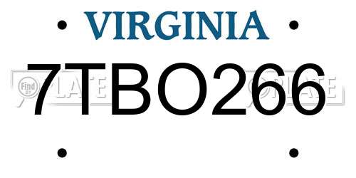 7TBO266 Virginia License Plate
