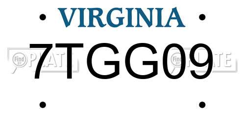 7TGG09 Virginia License Plate