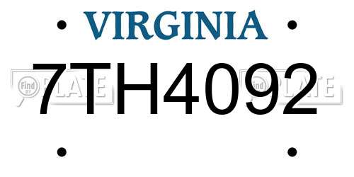 7TH4092 Virginia License Plate