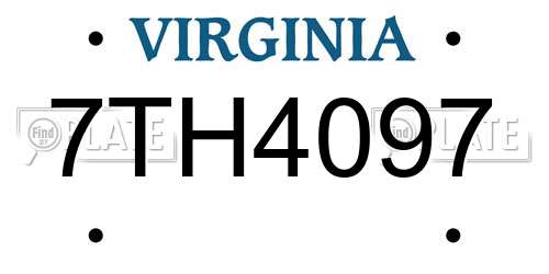 7TH4097 Virginia License Plate