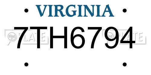 7TH6794 Virginia License Plate