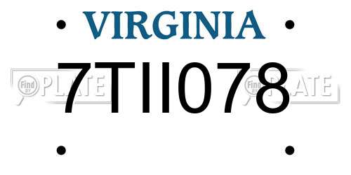 7TII078 Virginia License Plate