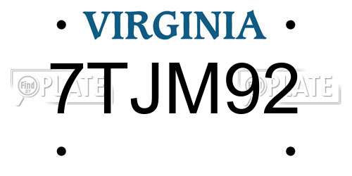 7TJM92 Virginia License Plate