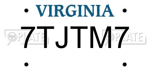 7TJTM7 Virginia License Plate