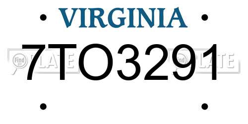 7TO3291 Virginia License Plate