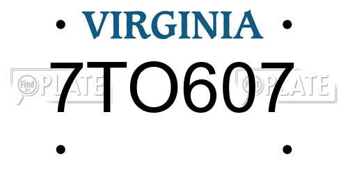 7TO607 Virginia License Plate