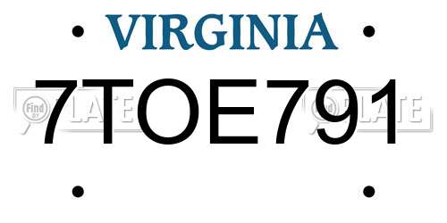 7TOE791 Virginia License Plate
