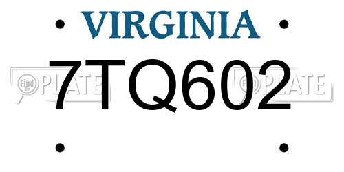7TQ602 Virginia License Plate