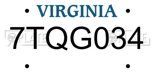 7TQG034 Virginia License Plate